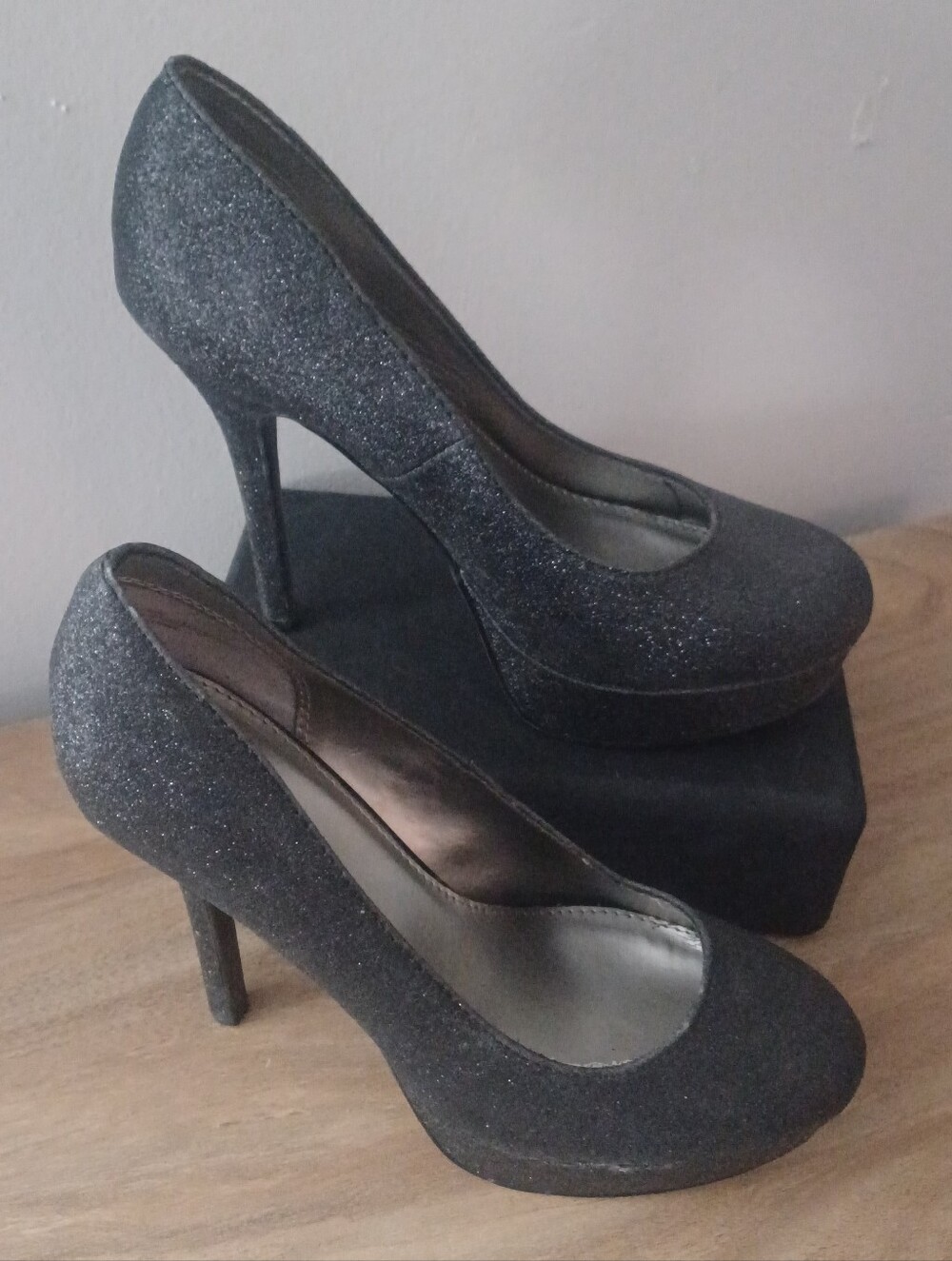CATO Black Sparkle Platform Heels Sz 8